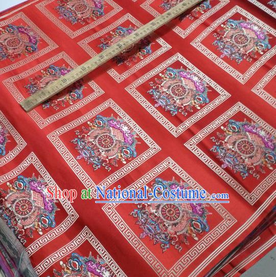 Asian Chinese Traditional Buddhism Eight Treasures Pattern Design Red Brocade Fabric Tibetan Robe Silk Material