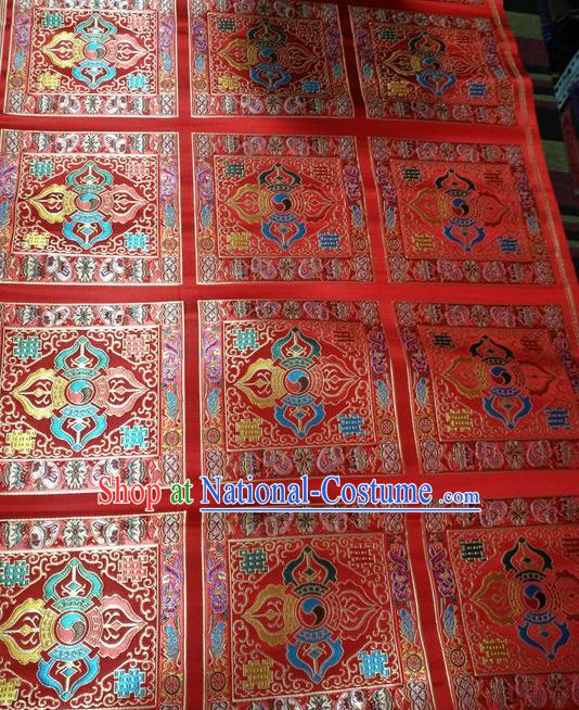 Asian Chinese Traditional Buddhism Vajra Pattern Design Red Brocade Fabric Tibetan Robe Silk Material