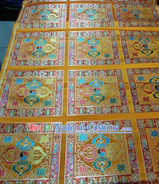 Asian Chinese Traditional Buddhism Vajra Pattern Design Yellow Brocade Fabric Tibetan Robe Silk Material