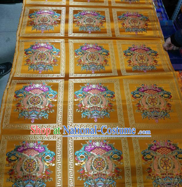 Asian Chinese Traditional Buddhism Implement Pattern Design Yellow Brocade Fabric Tibetan Robe Silk Material