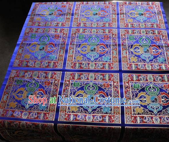 Asian Chinese Traditional Buddhism Vajra Pattern Design Blue Brocade Fabric Tibetan Robe Silk Material