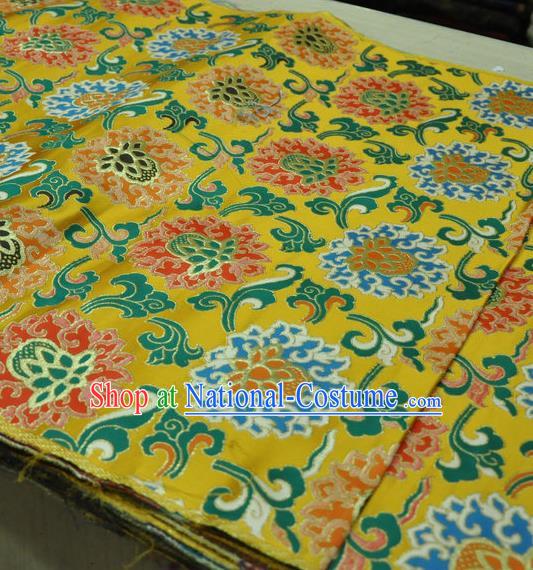 Asian Chinese Traditional Buddhism Lotus Pattern Design Yellow Brocade Fabric Tibetan Robe Silk Material