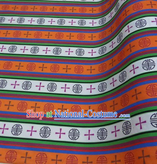 Asian Chinese Traditional Buddhism Pattern Design Orange Brocade Fabric Tibetan Robe Silk Material