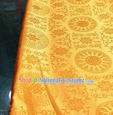 Asian Chinese Buddhism Traditional Lucky Pattern Design Yellow Brocade Fabric Tibetan Robe Silk Material