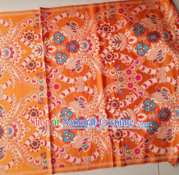 Asian Chinese Buddhism Traditional Lotus Pattern Design Orange Brocade Fabric Tibetan Robe Silk Material