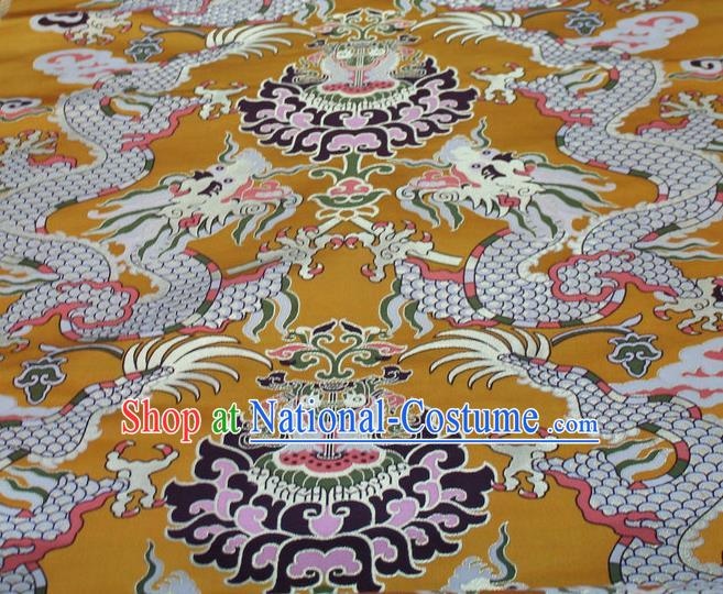 Asian Chinese Buddhism Traditional Dragons Pattern Design Yellow Brocade Fabric Tibetan Robe Silk Material