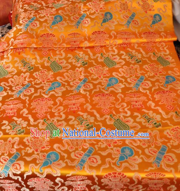 Asian Chinese Buddhism Traditional Eight Treasures Pattern Design Golden Brocade Fabric Tibetan Robe Silk Material