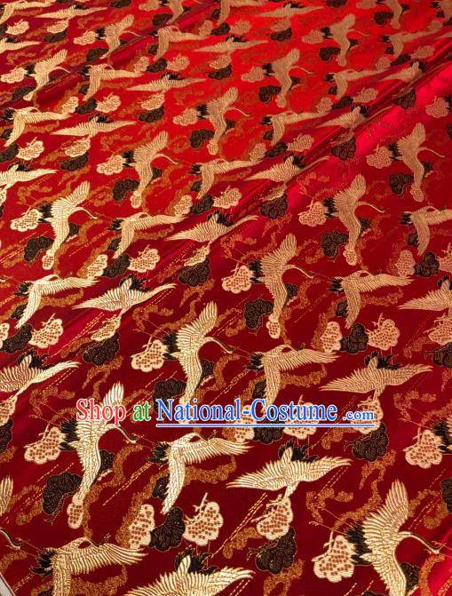 Asian Chinese Traditional Cranes Pattern Design Red Brocade Fabric Cheongsam Silk Material