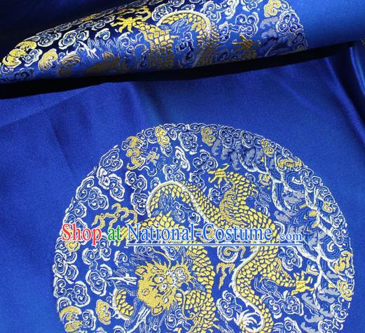 Asian Chinese Traditional Round Dragon Pattern Design Royalblue Brocade Fabric Cheongsam Silk Material