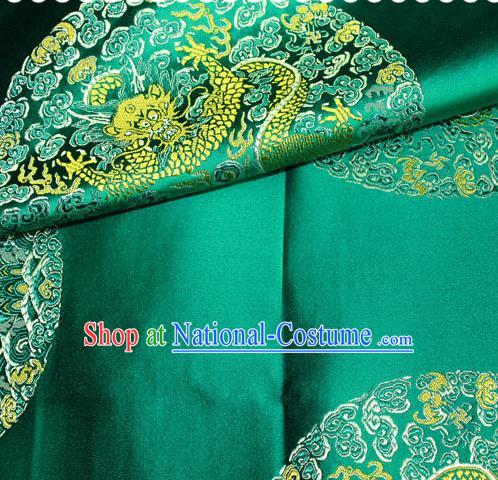 Asian Chinese Traditional Round Dragon Pattern Design Green Brocade Fabric Cheongsam Silk Material