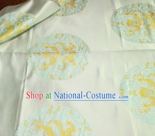 Asian Chinese Traditional Round Dragon Pattern Design Beige Brocade Fabric Cheongsam Silk Material