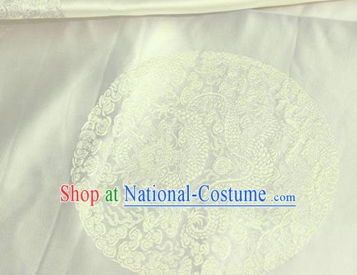 Asian Chinese Traditional Round Dragon Pattern Design White Brocade Fabric Cheongsam Silk Material