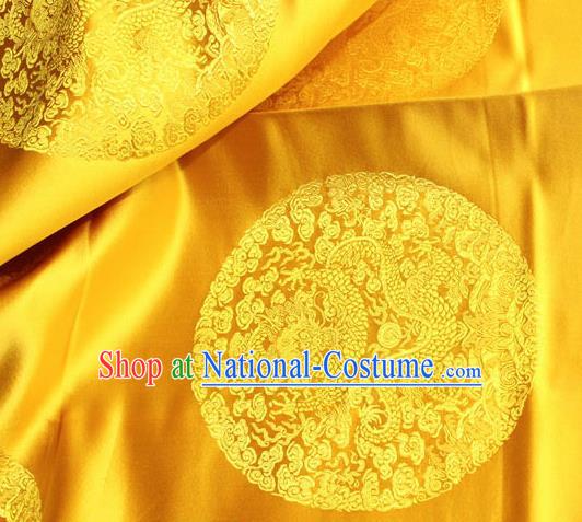 Asian Chinese Traditional Round Dragon Pattern Design Yellow Brocade Fabric Cheongsam Silk Material