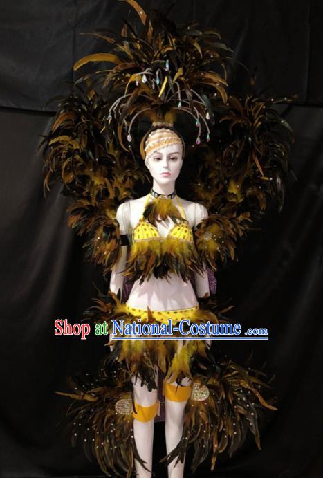 Customized Halloween Samba Dance Feather Costume Brazil Parade Wings Backboard and Headpiece for Women