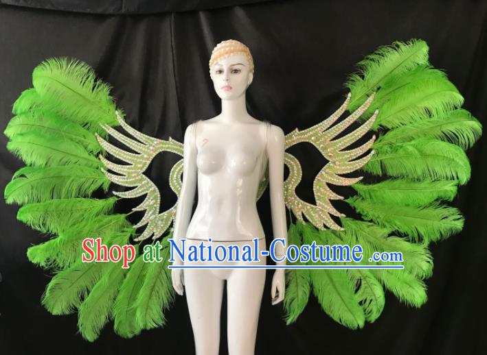 Customized Halloween Samba Dance Green Feather Props Brazil Parade Wings Backboard for Women