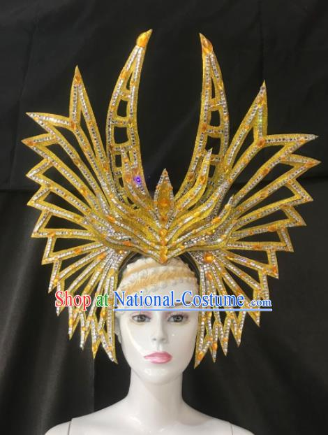 Customized Halloween Carnival Stage Show Golden Hair Accessories Brazil Parade Samba Dance Headpiece for Women