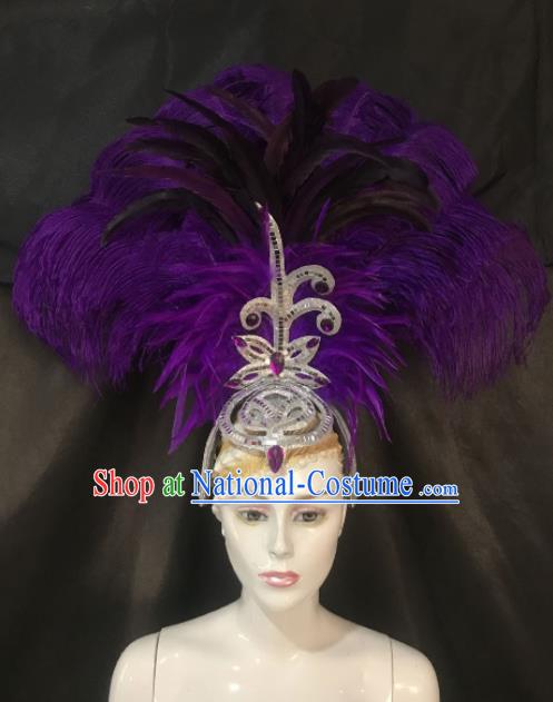 Customized Halloween Carnival Stage Show Purple Feather Giant Hair Accessories Brazil Parade Samba Dance Headpiece for Women