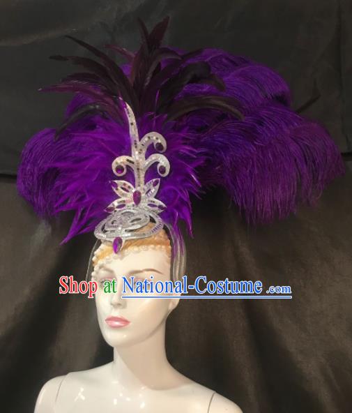 Customized Halloween Carnival Stage Show Purple Feather Giant Hair Accessories Brazil Parade Samba Dance Headpiece for Women