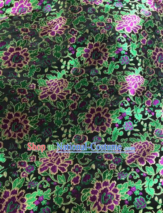 Asian Chinese Traditional Purple Peony Pattern Design Brocade Fabric Cheongsam Silk Material