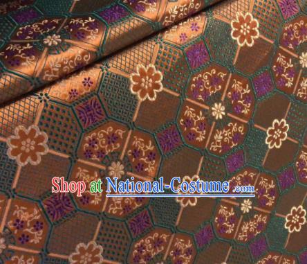 Asian Chinese Traditional Galsang Flower Pattern Design Brown Brocade Fabric Cheongsam Silk Material