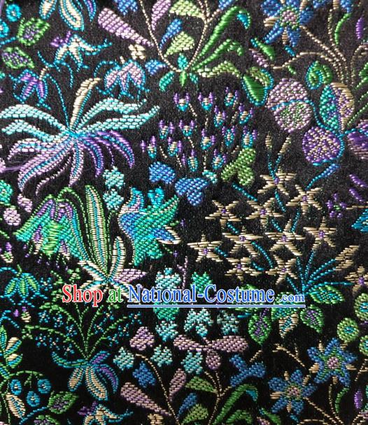 Asian Chinese Traditional Flowers Pattern Design Black Brocade Fabric Cheongsam Silk Material