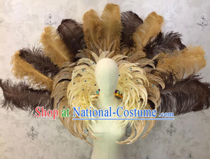 Customized Halloween Samba Dance Prop Brazil Parade Yellow Feather Giant Backboard for Women