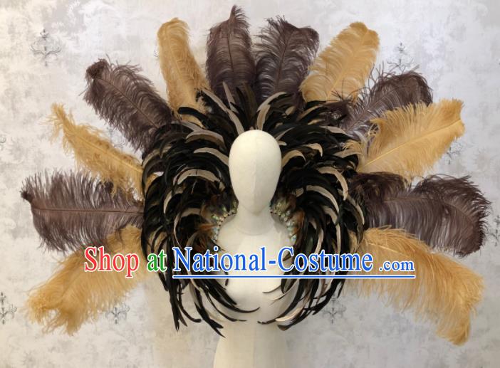 Customized Halloween Samba Dance Prop Brazil Parade Black Feather Giant Backboard for Women