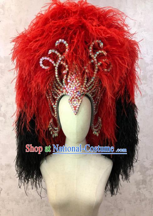 Customized Halloween Carnival Red and Black Feather Giant Hair Accessories Brazil Parade Samba Dance Headpiece for Women