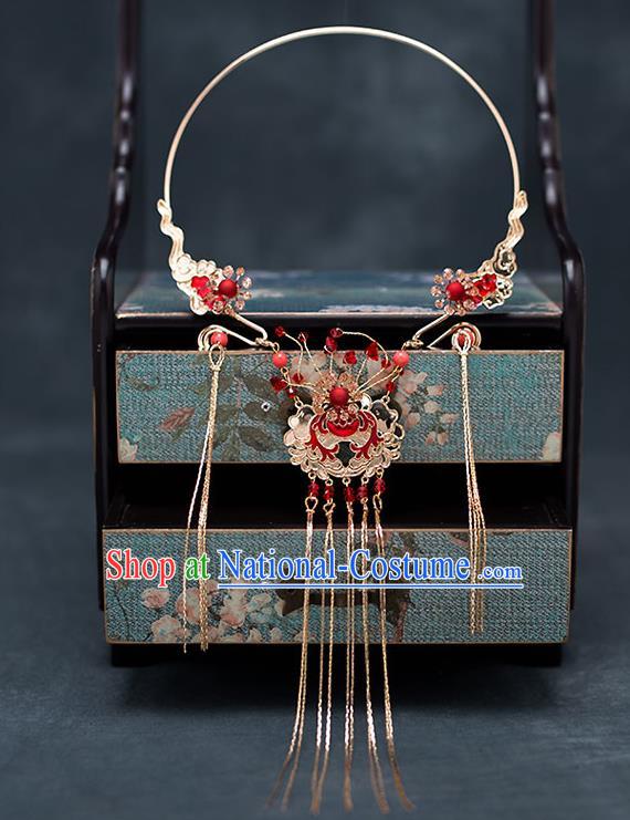 Top Chinese Traditional Cloisonne Red Necklace Handmade Hanfu Accessories for Women