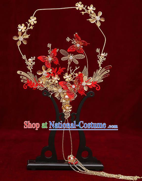 Chinese Traditional Wedding Red Butterfly Fan Ancient Bride Palace Fans for Women