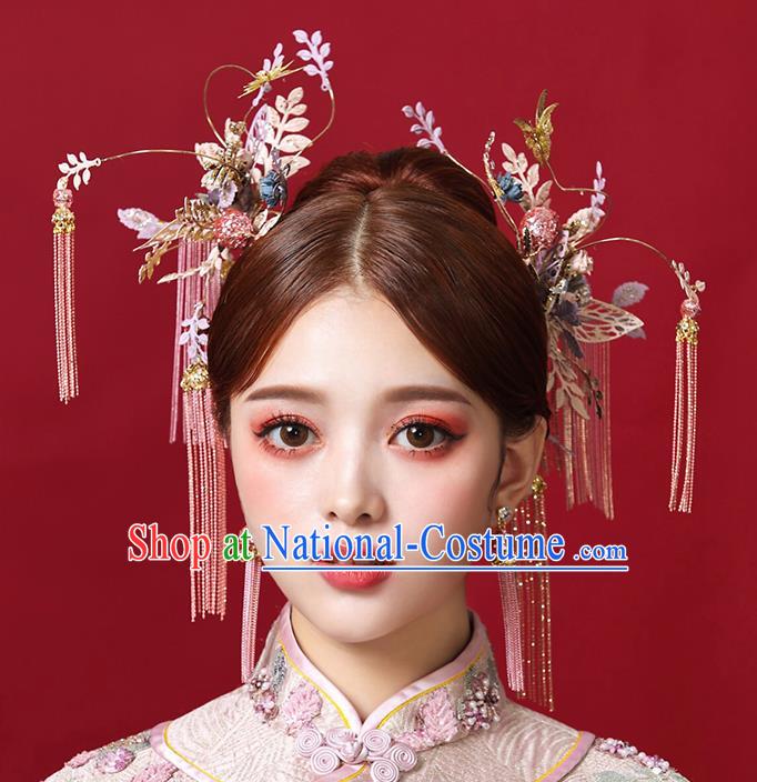 Top Chinese Traditional Tassel Hair Claws Wedding Bride Handmade Hairpins Hair Accessories Complete Set