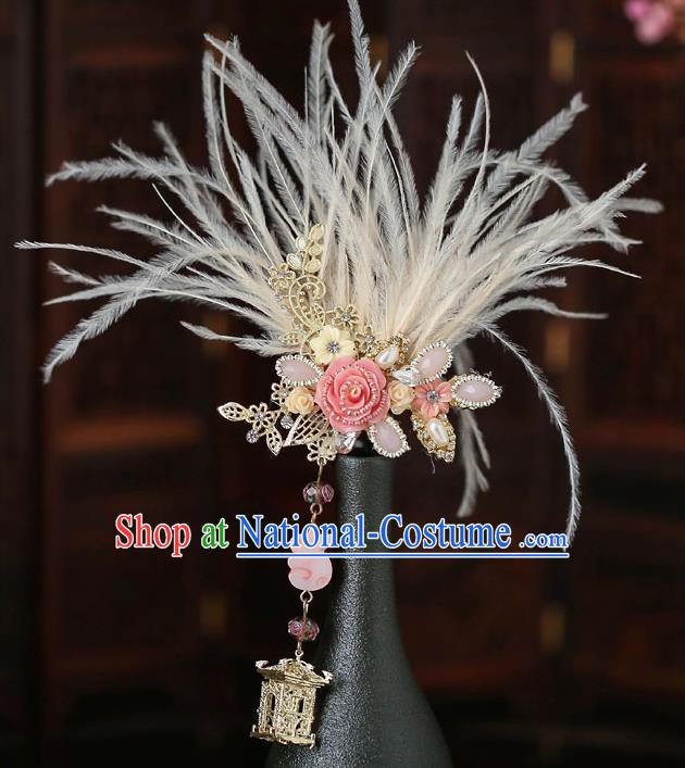 Top Chinese Traditional Feather Hair Claw Handmade Hanfu Hairpins Hair Accessories for Women