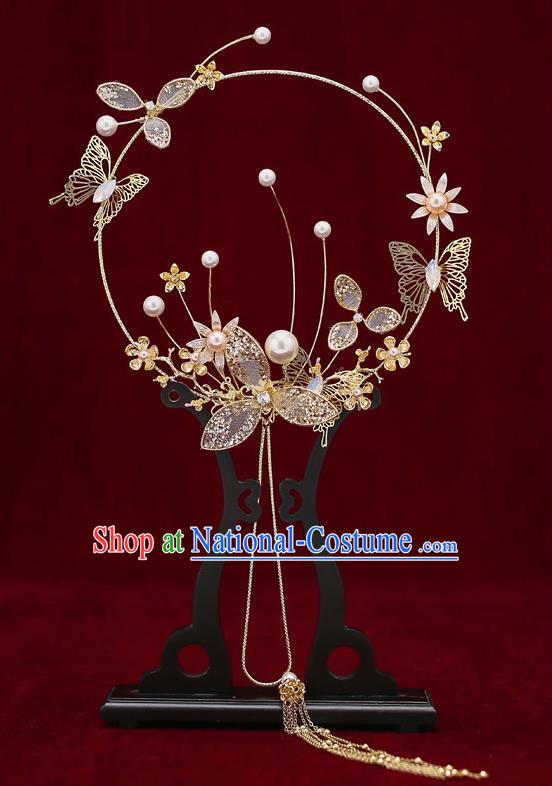 Chinese Traditional Wedding Round Fan Ancient Bride Palace Fans for Women