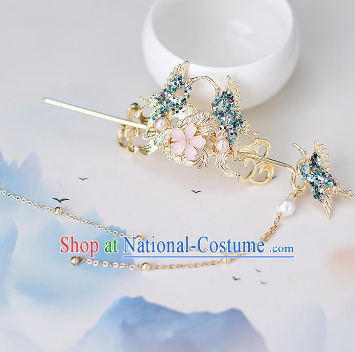 Top Chinese Traditional Bride Crane Hair Crown Handmade Hairpins Wedding Hair Accessories Complete Set