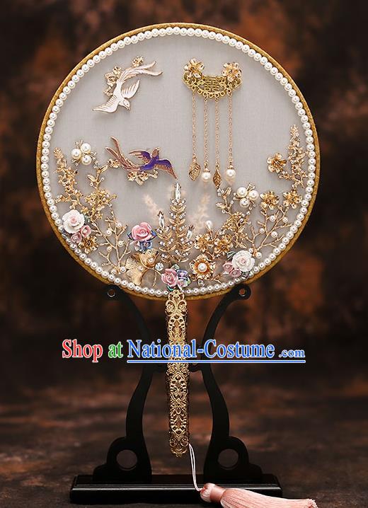 Chinese Traditional Wedding Prop Round Fan Ancient Bride Palace Fans for Women