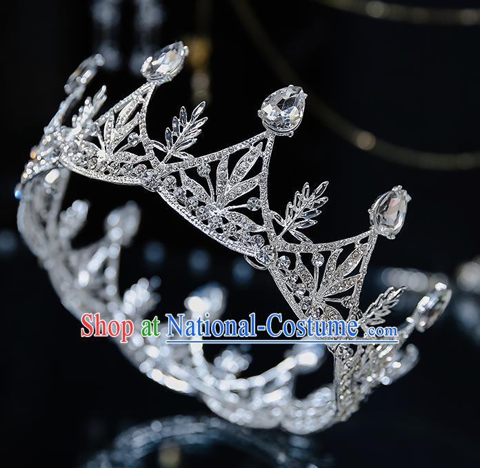 Top Grade Handmade Princess Zircon Round Royal Crown Wedding Bride Hair Accessories for Women