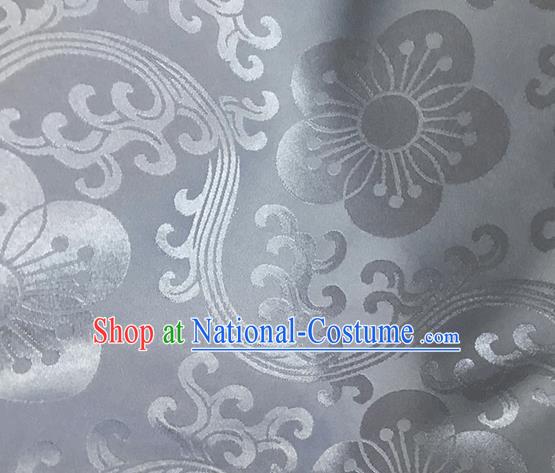 Asian Chinese Traditional Plum Pattern Design Grey Brocade China Hanfu Satin Fabric Material