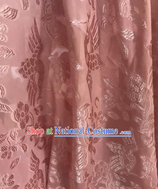 Asian Chinese Traditional Flowers Birds Pattern Design Deep Pink Chiffon China Hanfu Fabric Material