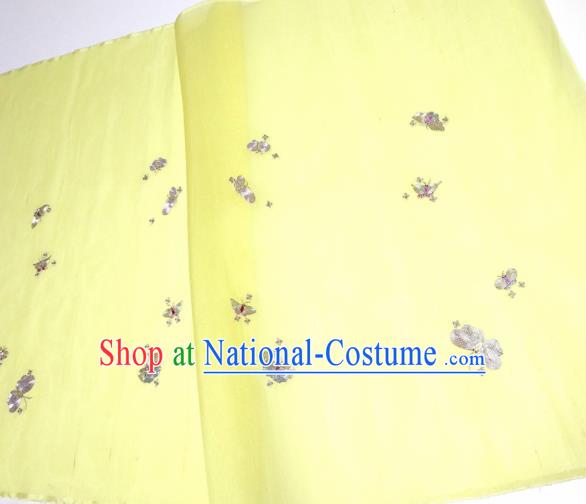 Asian Chinese Traditional Embroidered Butterfly Pattern Design Light Yellow Silk Fabric China Hanfu Silk Material