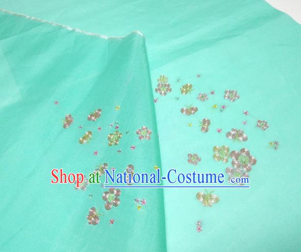 Asian Chinese Traditional Embroidered Plum Pattern Design Green Silk Fabric China Hanfu Silk Material