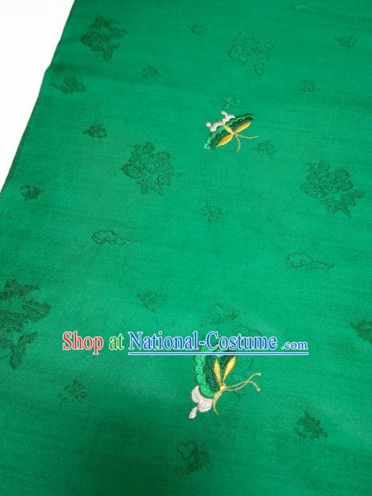 Asian Chinese Traditional Embroidered Peony Butterfly Pattern Design Green Silk Fabric China Hanfu Silk Material