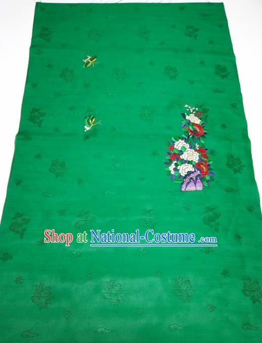 Asian Chinese Traditional Embroidered Peony Butterfly Pattern Design Green Silk Fabric China Hanfu Silk Material