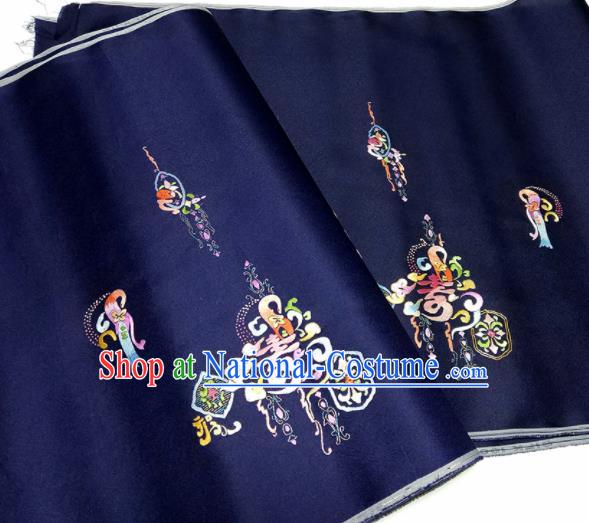 Asian Chinese Traditional Embroidered Longevity Pattern Design Navy Silk Fabric China Hanfu Silk Material