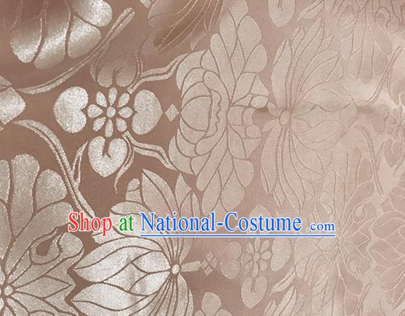 Asian Chinese Traditional Lotus Pattern Design Pink Brocade China Hanfu Satin Silk Fabric Material