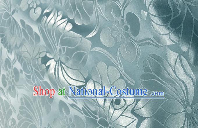 Asian Chinese Traditional Lotus Pattern Design Blue Brocade China Hanfu Satin Silk Fabric Material