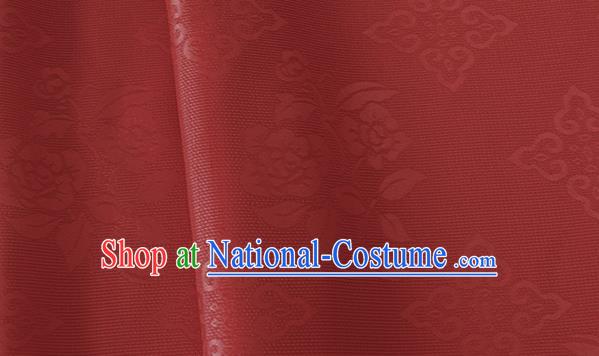 Asian Chinese Traditional Camellia Pattern Design Dark Red Brocade China Hanfu Satin Silk Fabric Material