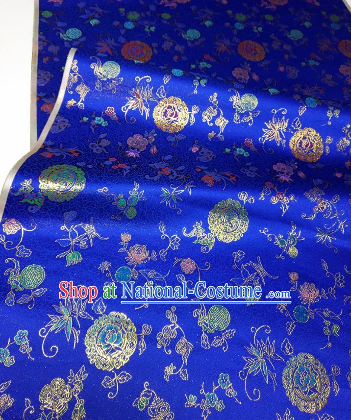 Asian Chinese Traditional Bamboo Peony Pattern Design Royalblue Brocade Silk Fabric China Hanfu Satin Material