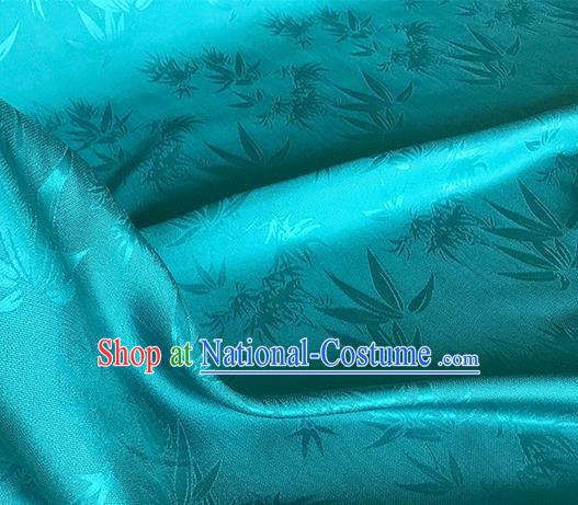 Asian Chinese Traditional Bamboo Leaf Pattern Design Peacock Blue Silk Fabric China Qipao Material