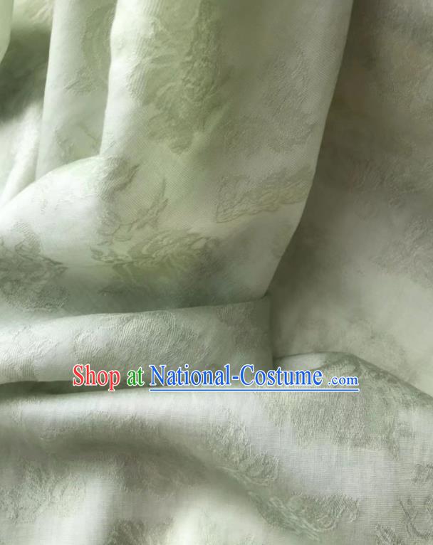 Asian Chinese Traditional Jacquard Peony Pattern Design Light Green Silk Fabric China Qipao Material