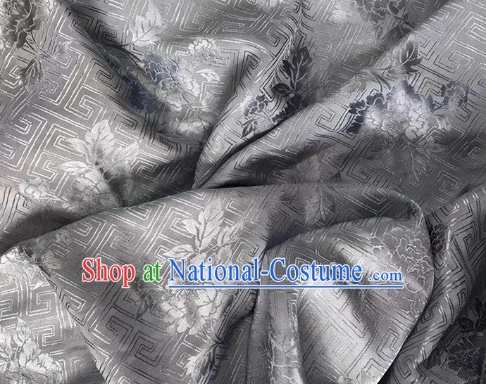 Asian Chinese Traditional Peony Pattern Design Grey Brocade China Hanfu Satin Fabric Material